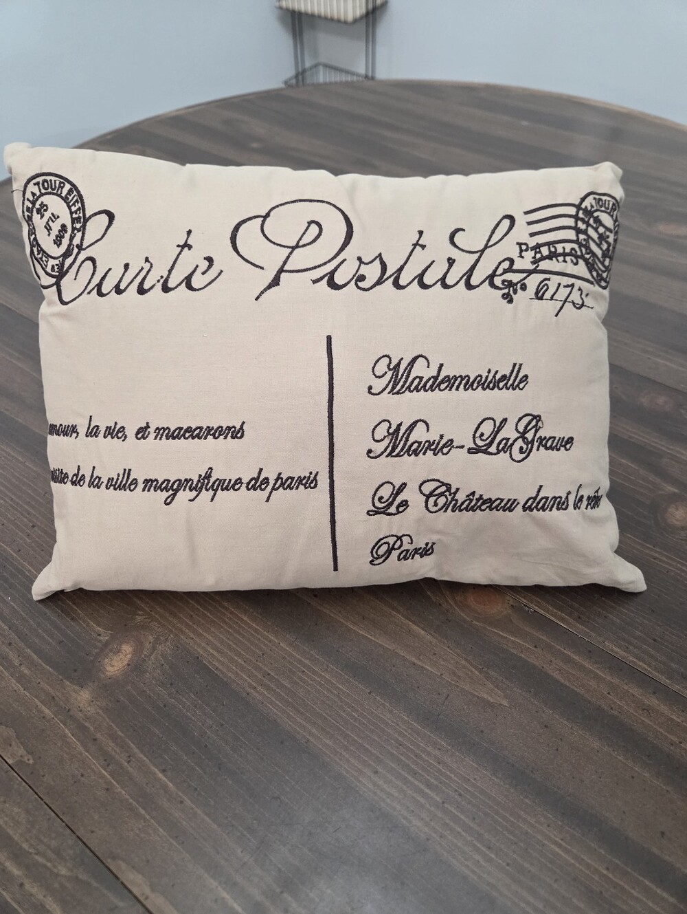 Tan Decorative Paris Postcard Pillow